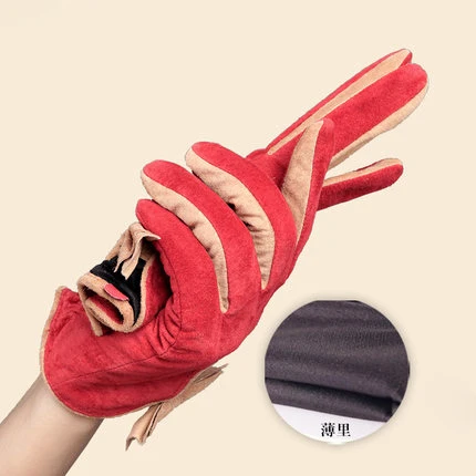 red Silky Кожаные перчатки женские перчатки из свиной кожи женские осенние и зимние цветные Модные Холтер плюс бархат толстые милые короткие яркие - Цвет: red Silky