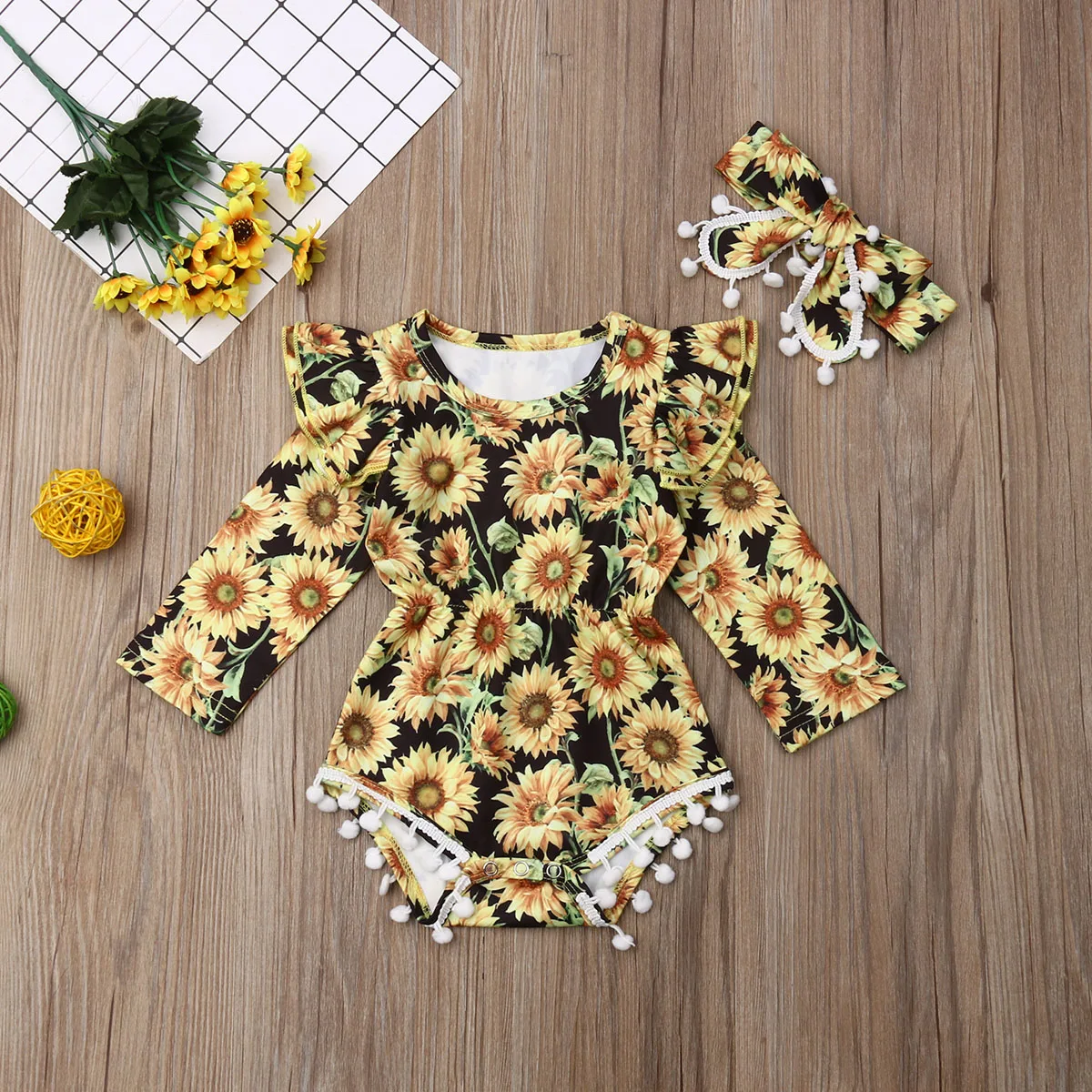 Комбинезон Emmababy с подсолнухами для новорожденных малышей девочек одежда
