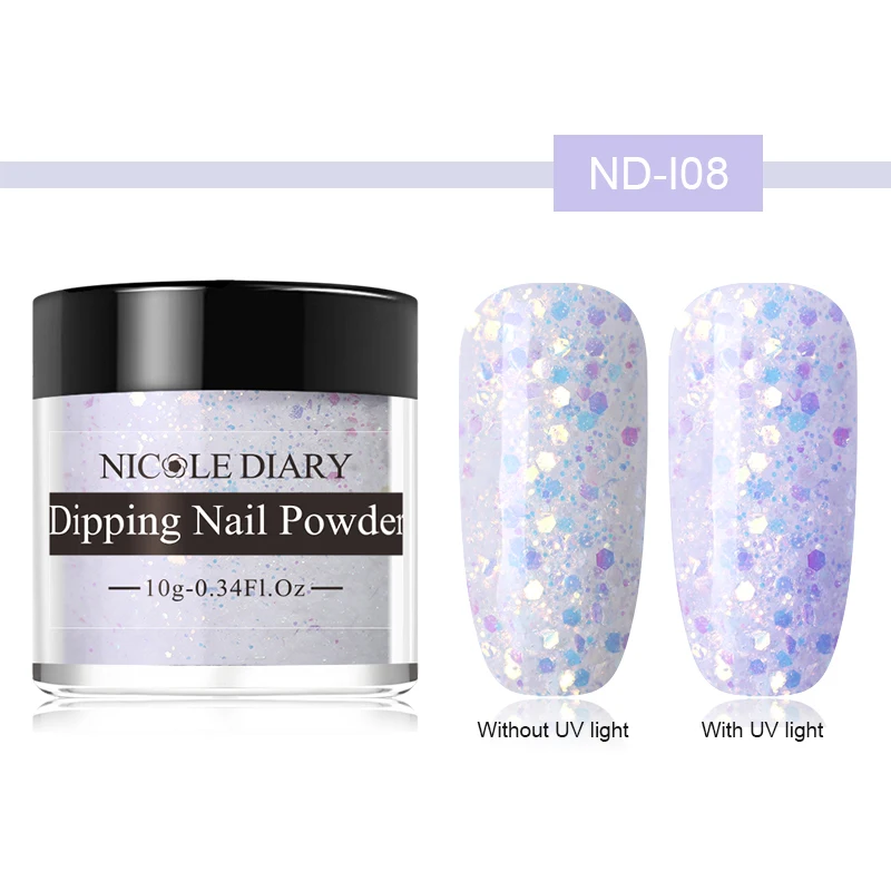ND-I08 NICOLE DIARY 10 г блеск погружающийся порошок для ногтей пигмент пыль светильник чувствительные хлопья Блестки Дизайн ногтей украшения Советы - Цвет: ND-I08