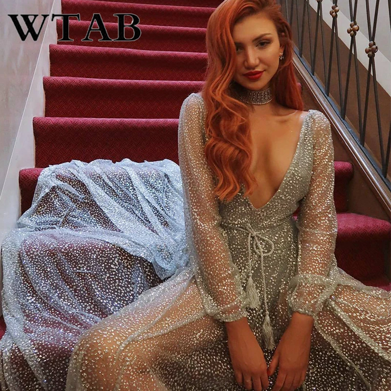 WTAB 2018 Новое сексуальное платье с глубоким v образным вырезом женское длинным