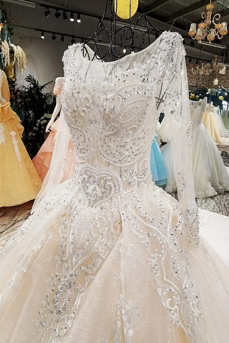 Wedding Dress 2018 The Bridal High-end Luxury Full Sleeve Elelgant O-neck Sweep Train Ball Gown Princess Illusionb | Свадьбы и