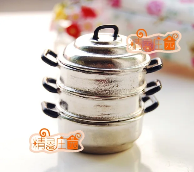 

MINI Doll house Mini furniture accessories metal three-tier steamer pot