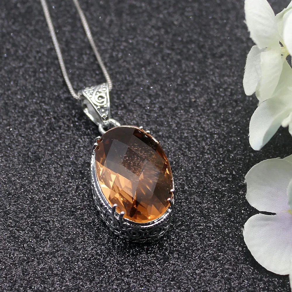 Glowing Oval Shape Honey Topaz925 Sterling Silver Color Charms Women Pendant Chain Necklace 20 Inch | Украшения и аксессуары
