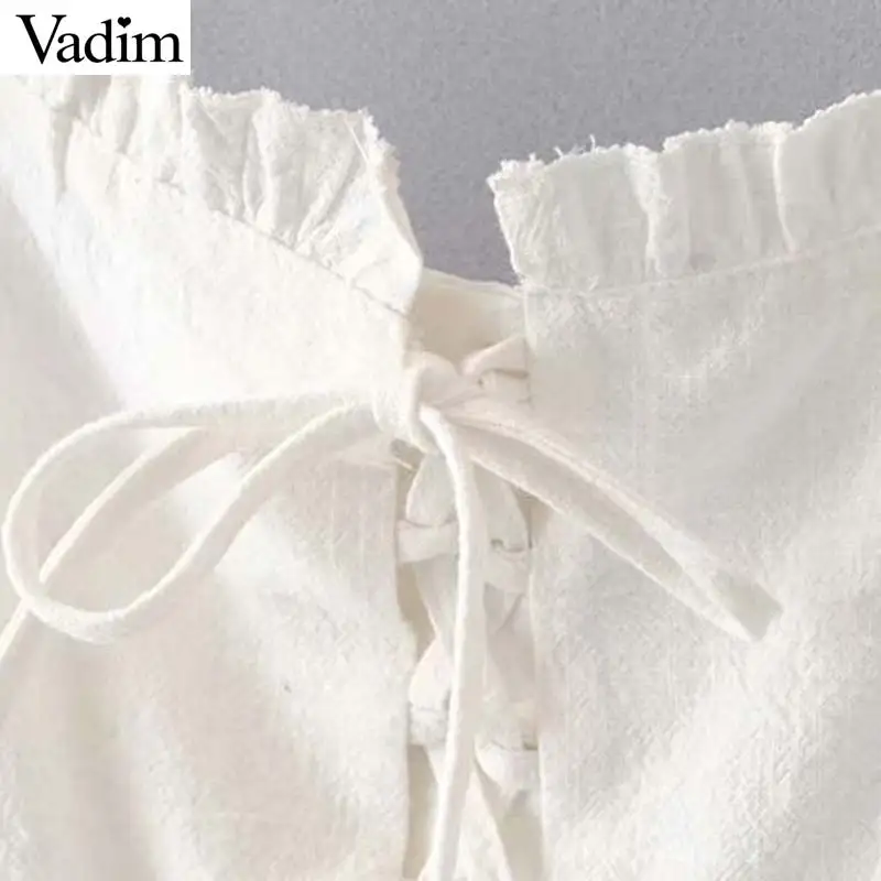 Вадим женские пикантные белые ruffled crop Топы с v-образным вырезом галстук-бабочка