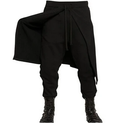 

Can be customized!!! 2018 male harem pants personality fashion faux two piece culottes trousers