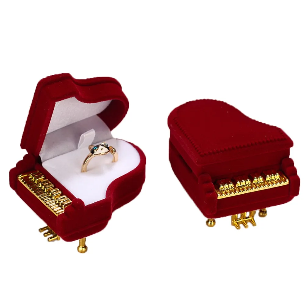 Cartoon Flannelette Piano Shape Jewelry Box Ring Ear Stud Necklace Storage Luxury Engagement Wedding Gift | Украшения и