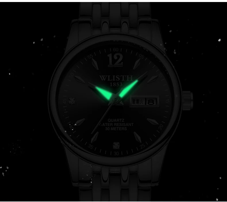 WLISTH черные Серебристые часы для женщин и мужчин кварцевые с календарем со