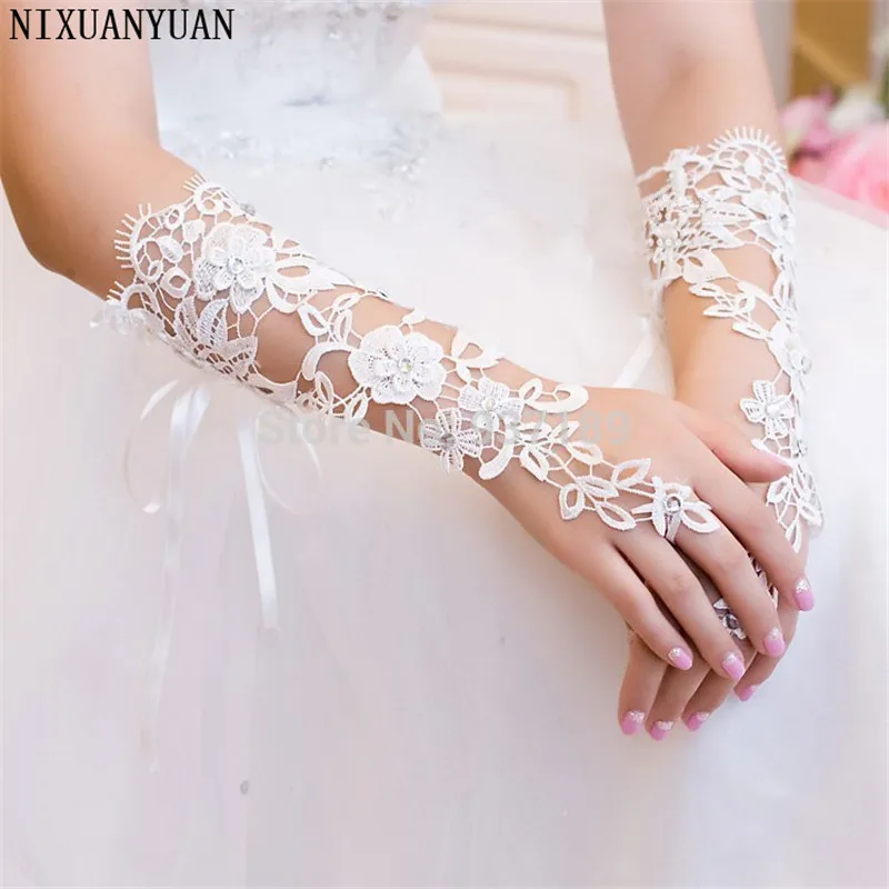 NIXUANYUAN New Arrival 2021 Bridal Gloves Luxury Lace Flower Glove Hollow Wedding Dress Accessories White | Свадьбы и торжества