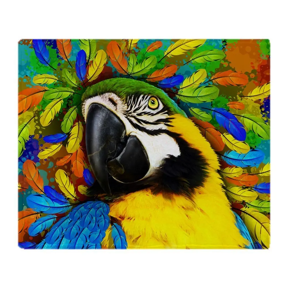 Золотистое и голубое одеяло с изображением попугая макоу фэнтези мягкий