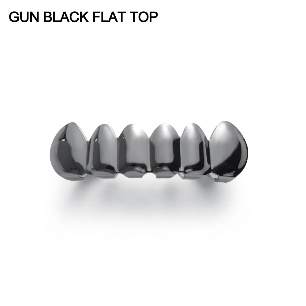 Gun Black Flat Top 1 шт., Новое поступление, Топ или низ, набор форм, хип-хоп, зубная крышка, верхняя и нижняя решетка для гриля, гриля для рта, украшения для тела - Окраска металла: Gun Black Flat Top