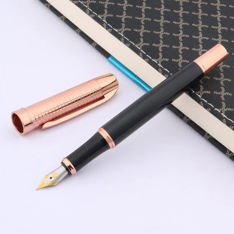 Розовая Золотая подарочная ручка черная деловая Подарочная средняя перьевая
