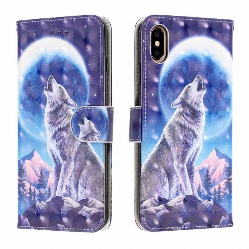 3D кожаный чехол-кошелек для Iphone XS MAX XR X 8 7 6 samsung S10 5G S10e волк Кот Кружева Цветок Любовь бабочка ананас 1 шт