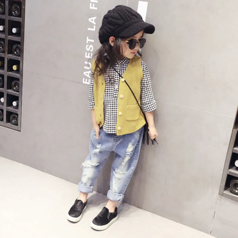 Джинсы для маленьких девочек рваные штаны с дырками детские джинсовые леггинсы