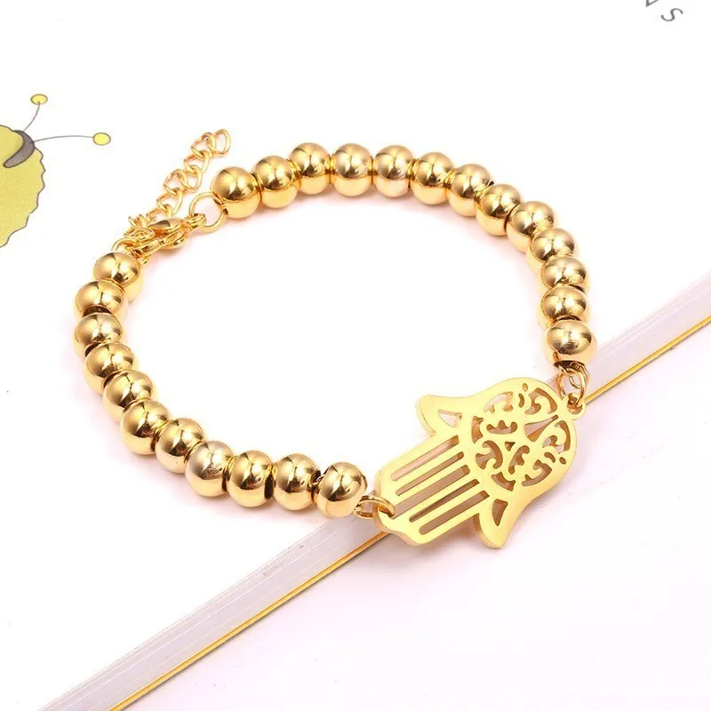 Новое поступление от RIR золотой круглый браслет из нержавеющей стали Hamsa Fatima с