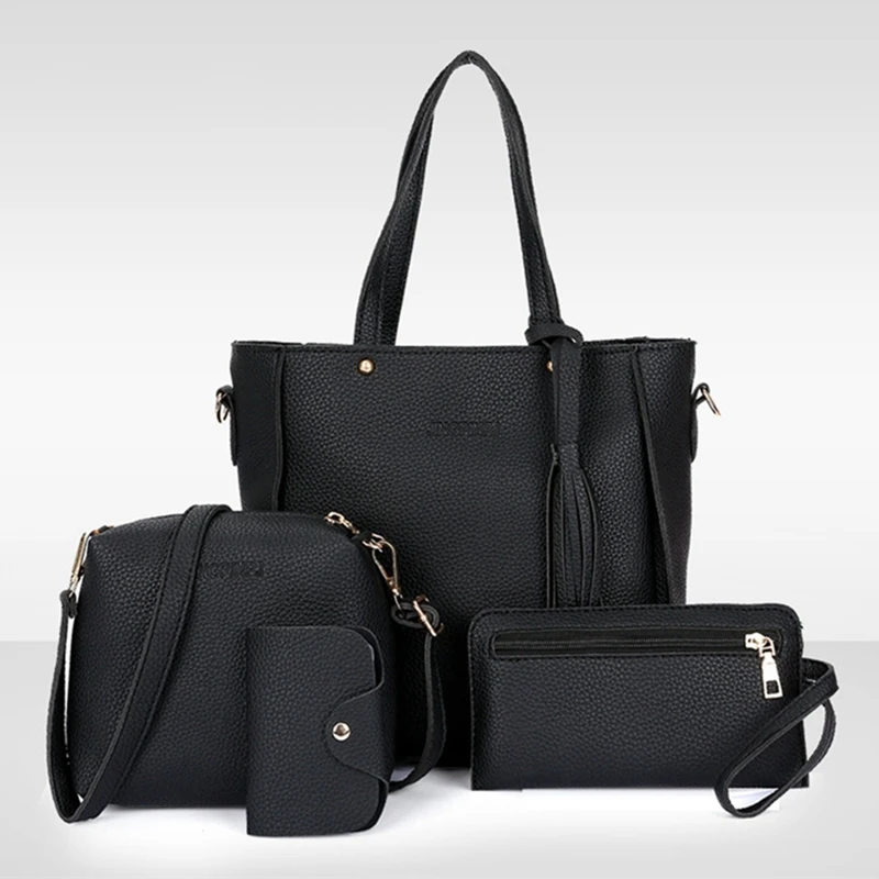 longmiao Women Bag Composite 4pcs Set Top-Handle Tassel Handbag Fashion Shoulder Purse Ladies PU Leather Crossbody | Багаж и сумки