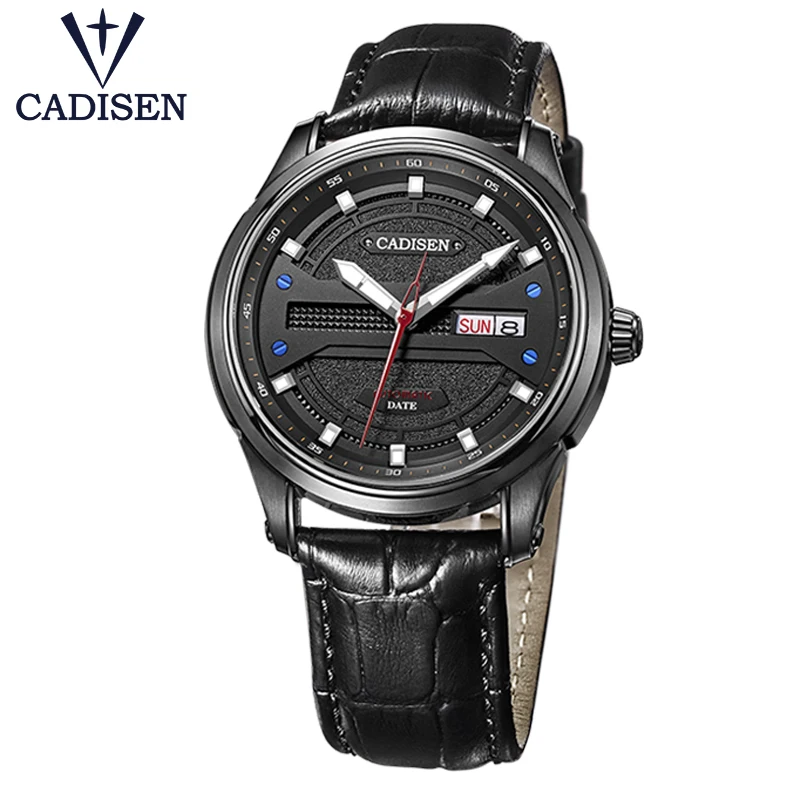 Часы C8119 CADISEN 2018 Топ бренд Роскошные мужские часы с кожаным ремешком