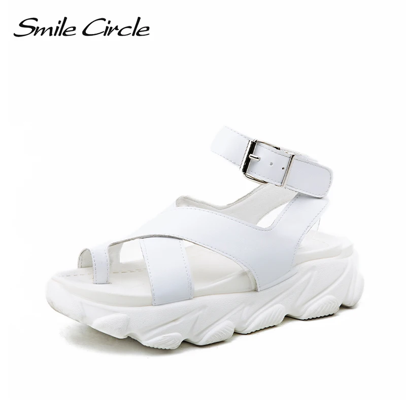 Smile Circle/2019 г. Летние босоножки из натуральной кожи женские сандалии на плоской