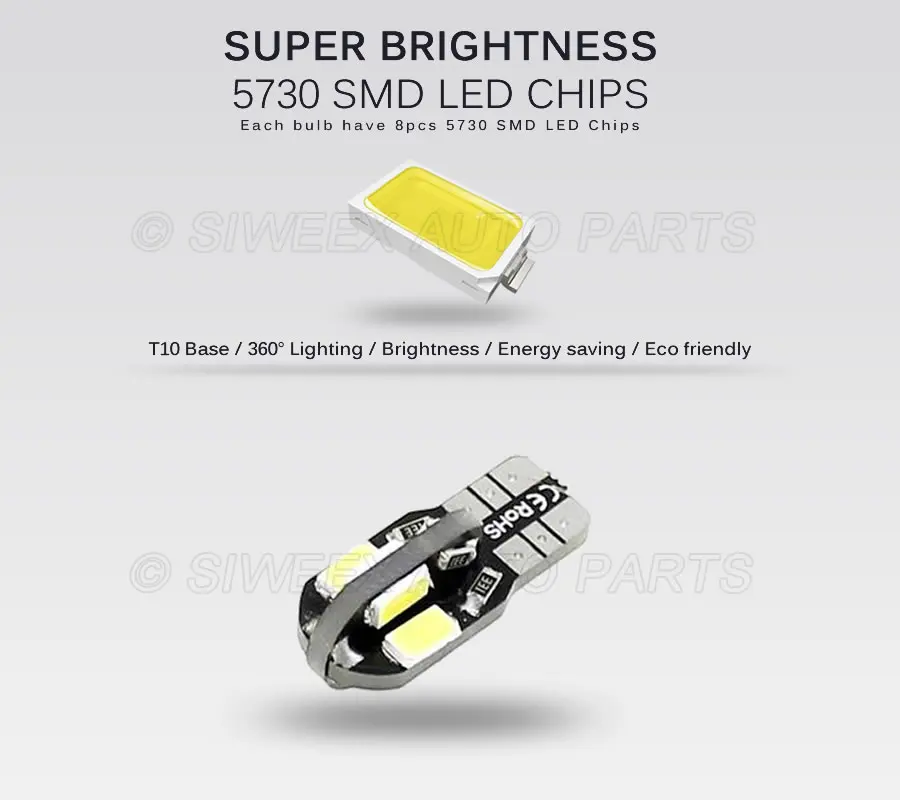 10 шт./лот W5W T10 8 SMD 5730 Автомобильные светодиодные купольные лампы багажника 194 168