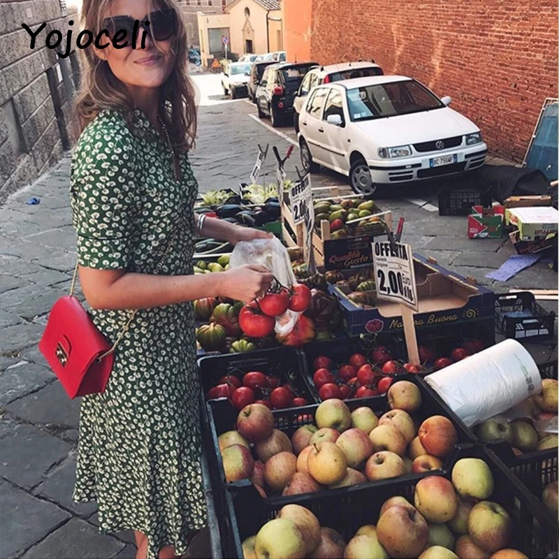 Yojoceli винтажное зеленое Асимметричное Платье с принтом сексуальное платье