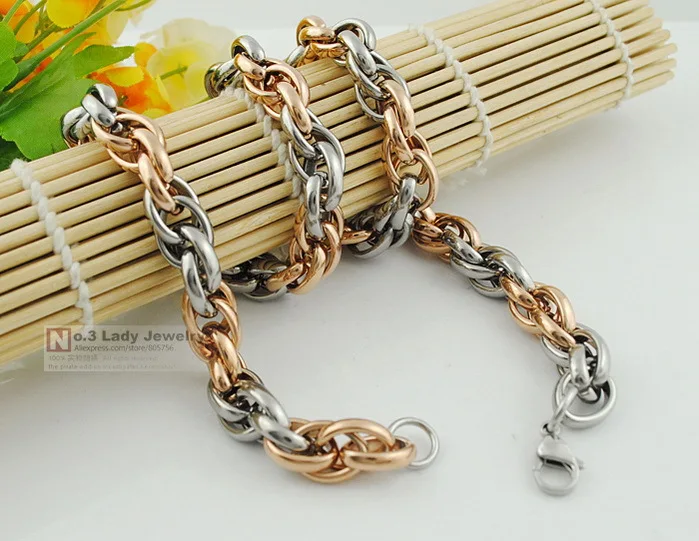 

GOKADIMA top quality s.steel for men twisted chains double tone new necklace link 2015 60cm 11mm WN092