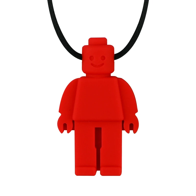 Красный Silicone Teether Robot Chew Necklace Food Grade Silicone Sensory Chewable Figurine Toy for Kids Baby Autism ADHD - Цвет: Красный