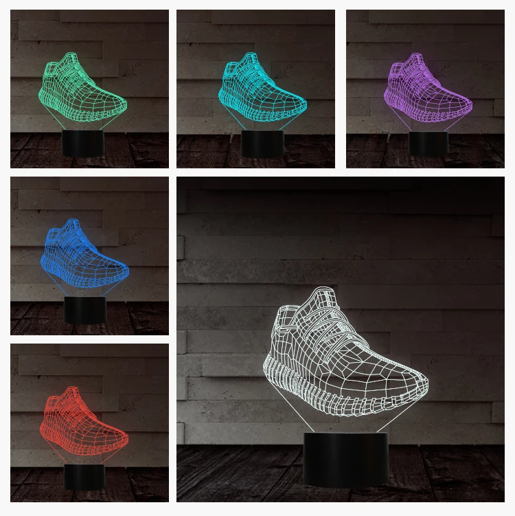 Sport shoes 3d design 7 Colors changing Night Lamp for room decor as great gift for sports lovers athletes friend USB port
