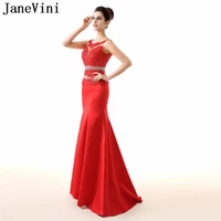 janevini vestidos compridos evening dresses long mermaid crystal red satin plus size evening gown elegant lace party formal wear