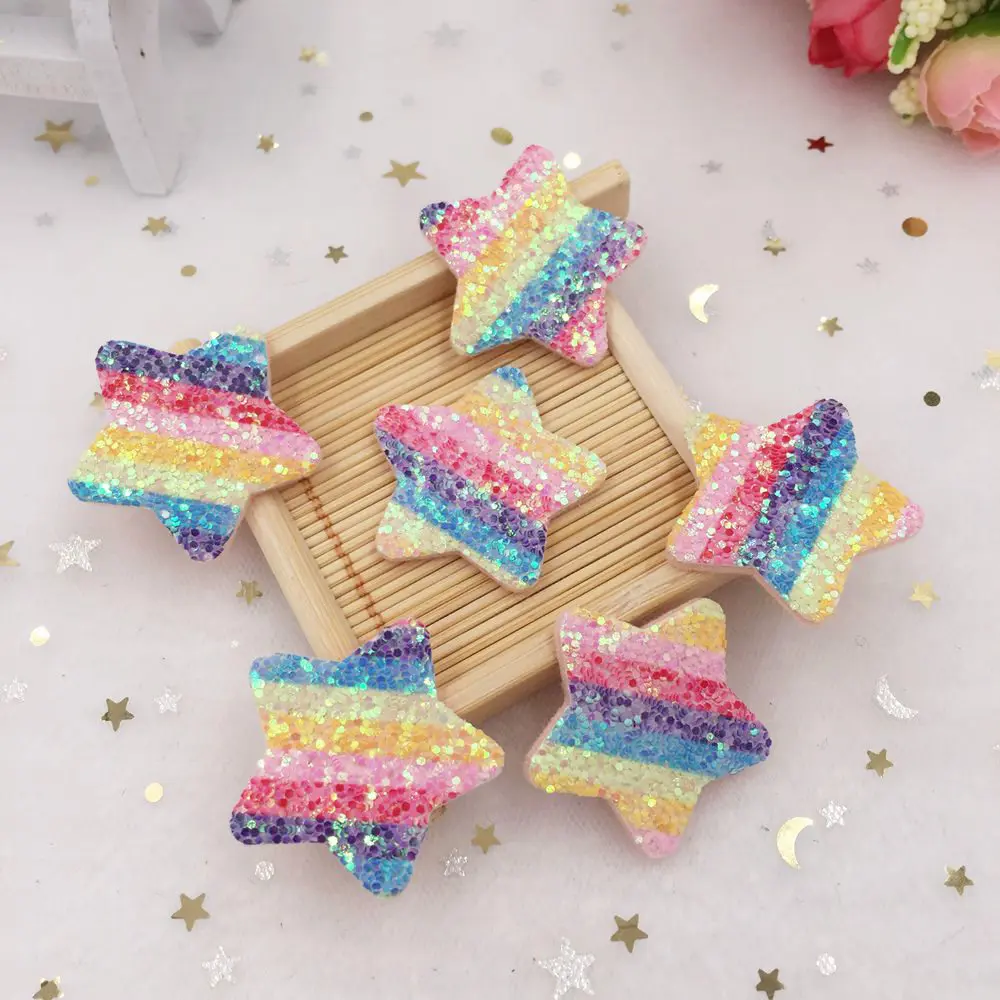16pcs 35mm Rainbow Glitter Paillett Felt Fabric Star Patches Appliques Wedding DIY A52 | Дом и сад