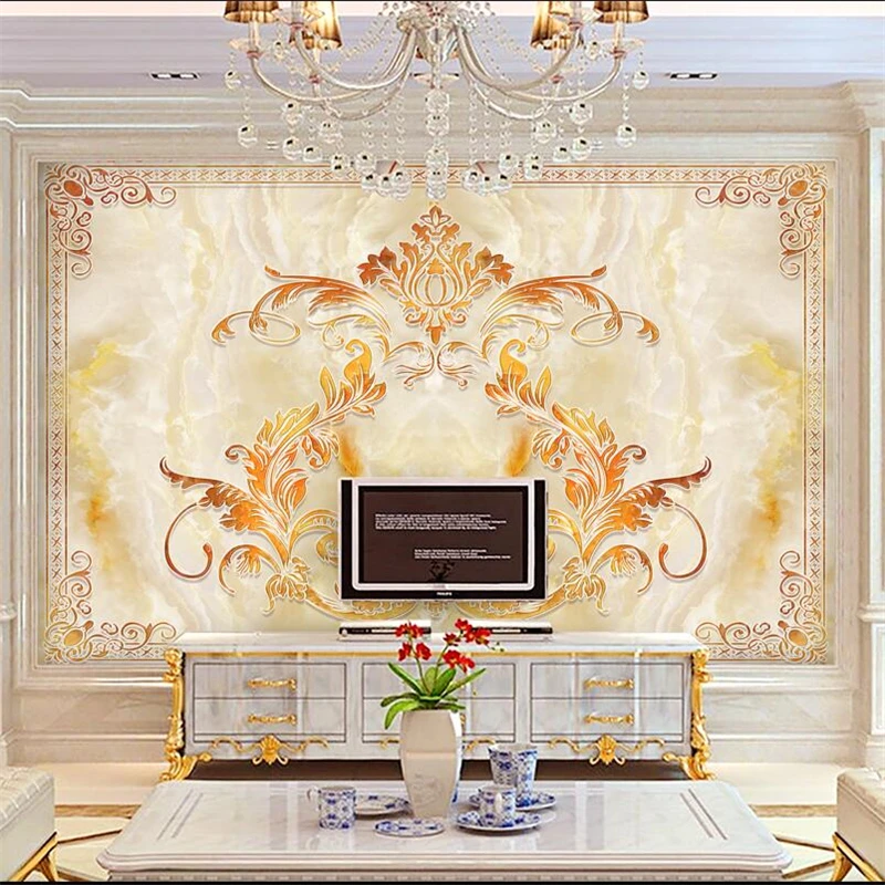 Обои на заказ 3d Роскошная мраморная текстура Европейский стиль ТВ фон
