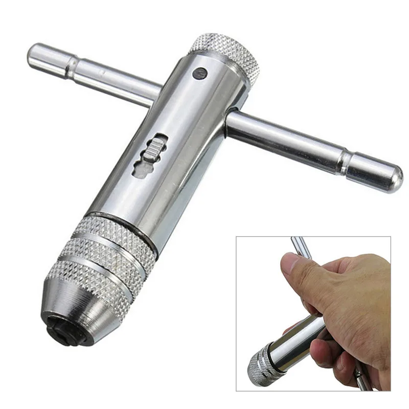 

1Pcs Adjustable 3-8mm/5-12mm T-Handle Ratchet Tap Wrench with M3-M8/M5-M12 Machine Screw Thread Metric Plug Tap Machinist Tool