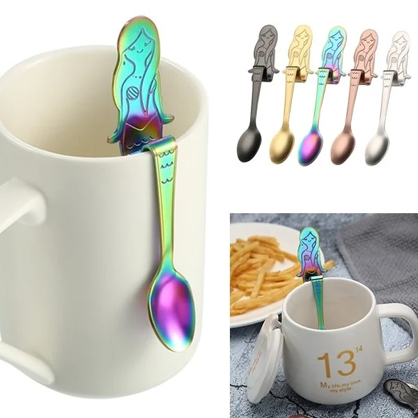 Новинка Русалка нержавеющая сталь для ложек кофе ложка Flatware для питья для свадьбы русалка День Рождения украшения поставки