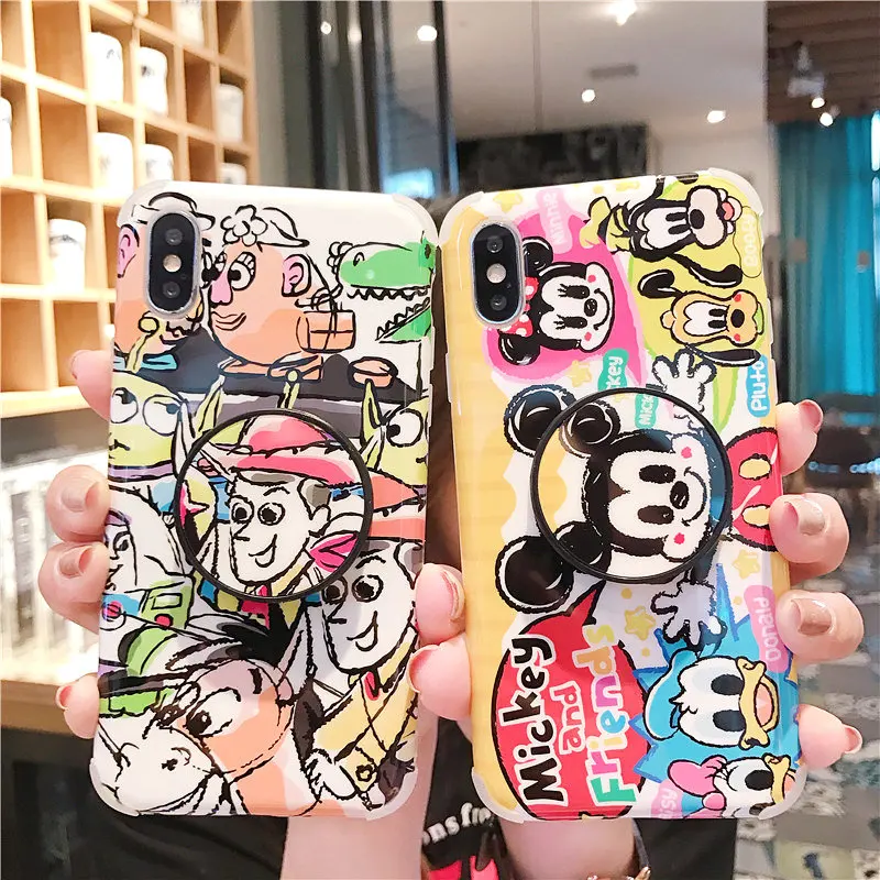 For iPhone XS Max XR X Cartoon case Stitch winnie toy story Soft back 8plus 7 7p 6S 6P Monsters cover + stander |