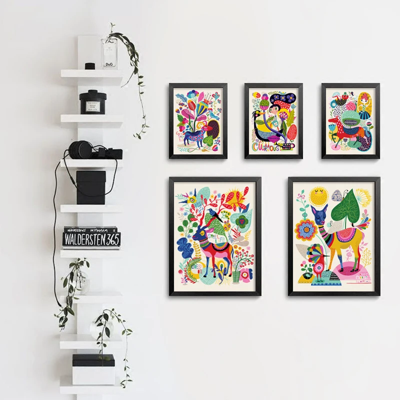 FGHGF Simple Cartoon Animals Colorful World Canvas Painting Art Wall Print Picture Poster Mural Children Bedroom Decor | Дом и сад