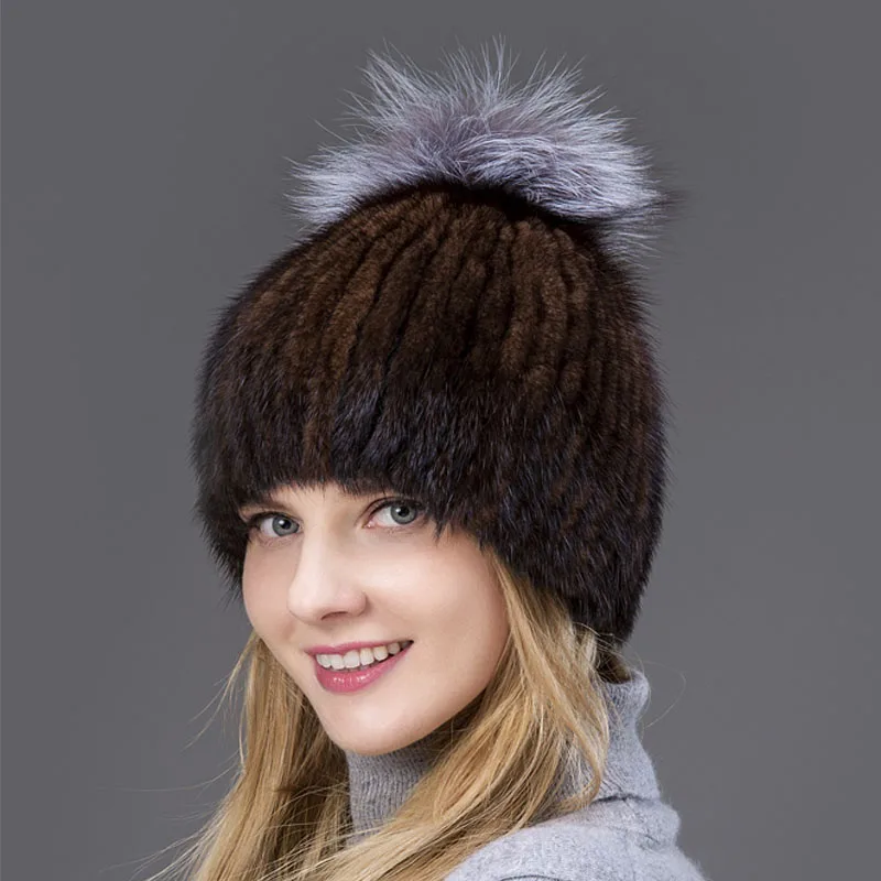 COLOR2 new Woman's style fur hat mink fur fox fur ball hat factory direct sales winter ski hat warm hat - Color: COLOR2