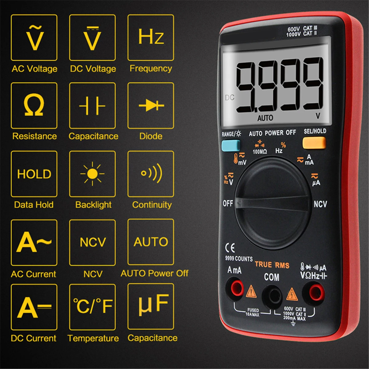 Цифровой мультиметр ANENG AN8009 с автоматическим выбором диапазона 9999 отсчетов