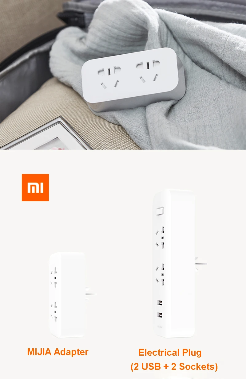 Xiaomi Mijia преобразователь питания портативный штекер Адаптер для путешествий для домашнего офиса 5 в 2.1A 2 розетки 2 USB быстрая зарядка