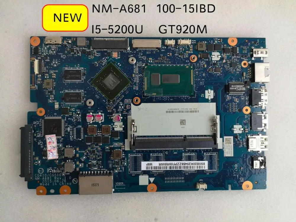

Для Lenovo Ideapad 100-15IBD 100-15IBD Материнская плата ноутбука CG410 CG510 NM-A681 SR23Y i5-5200U 920M 1 Гб