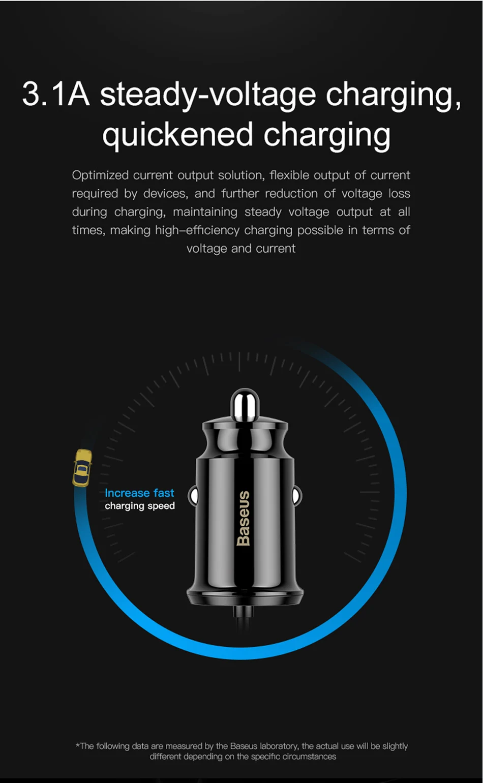 Baseus Mini USB Автомобильное зарядное устройство для мобильного телефона планшета gps 3.1A быстрое зарядное устройство автомобильное зарядное устройство двойной USB Автомобильное зарядное устройство для телефона