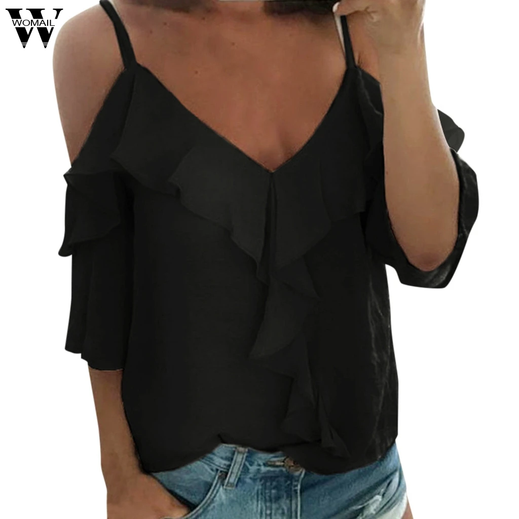 Женская сексуальная рубашка на бретельках Womail однотонная блузка с v образным