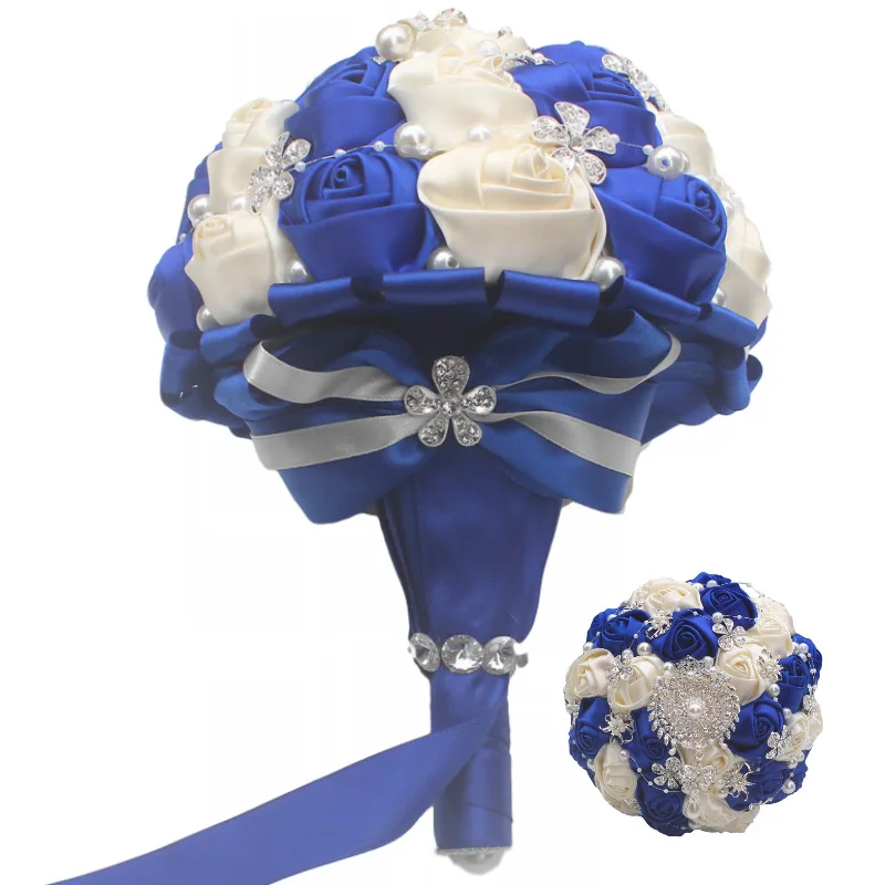 На заказ 18 см сапфир и молоко белый смешанный шелк роза для свадебного букета со