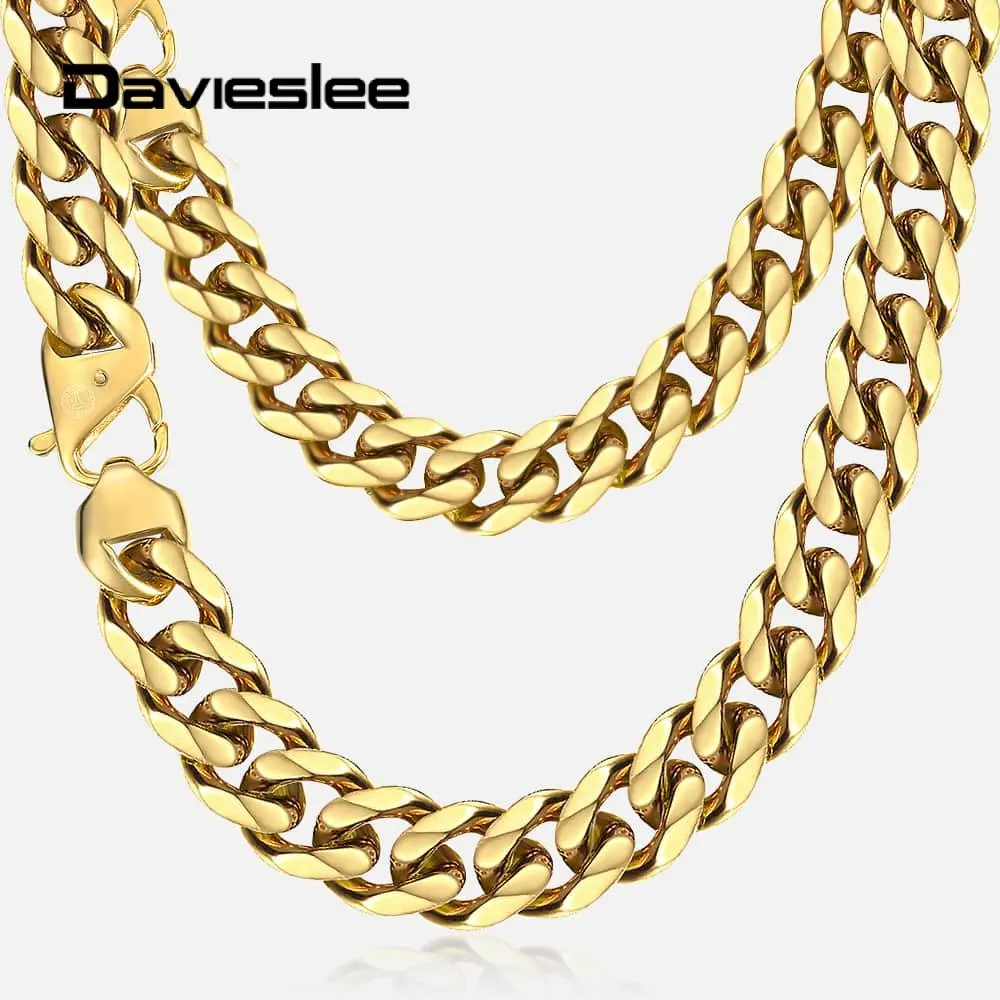 Davieslee 13/15mm Gold 316L Stainless Steel Curb Necklace for Men Heavy Chain Jewelry Male 20" 22" 24" DHNM24 | Украшения и