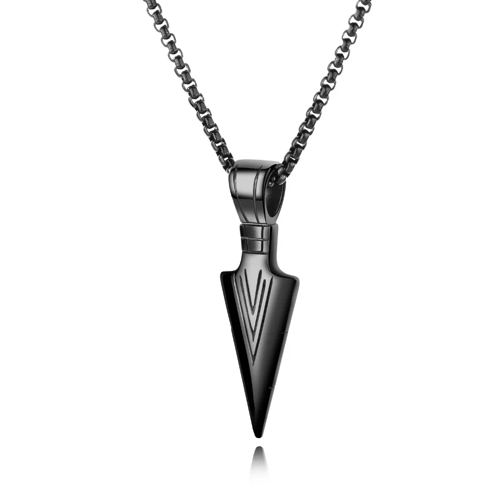 

Stainless Steel Triangle Spearhead Pendant Necklaces for Men Punk Style steel/gold/black Box Link Chain Jewelry 3 Colors