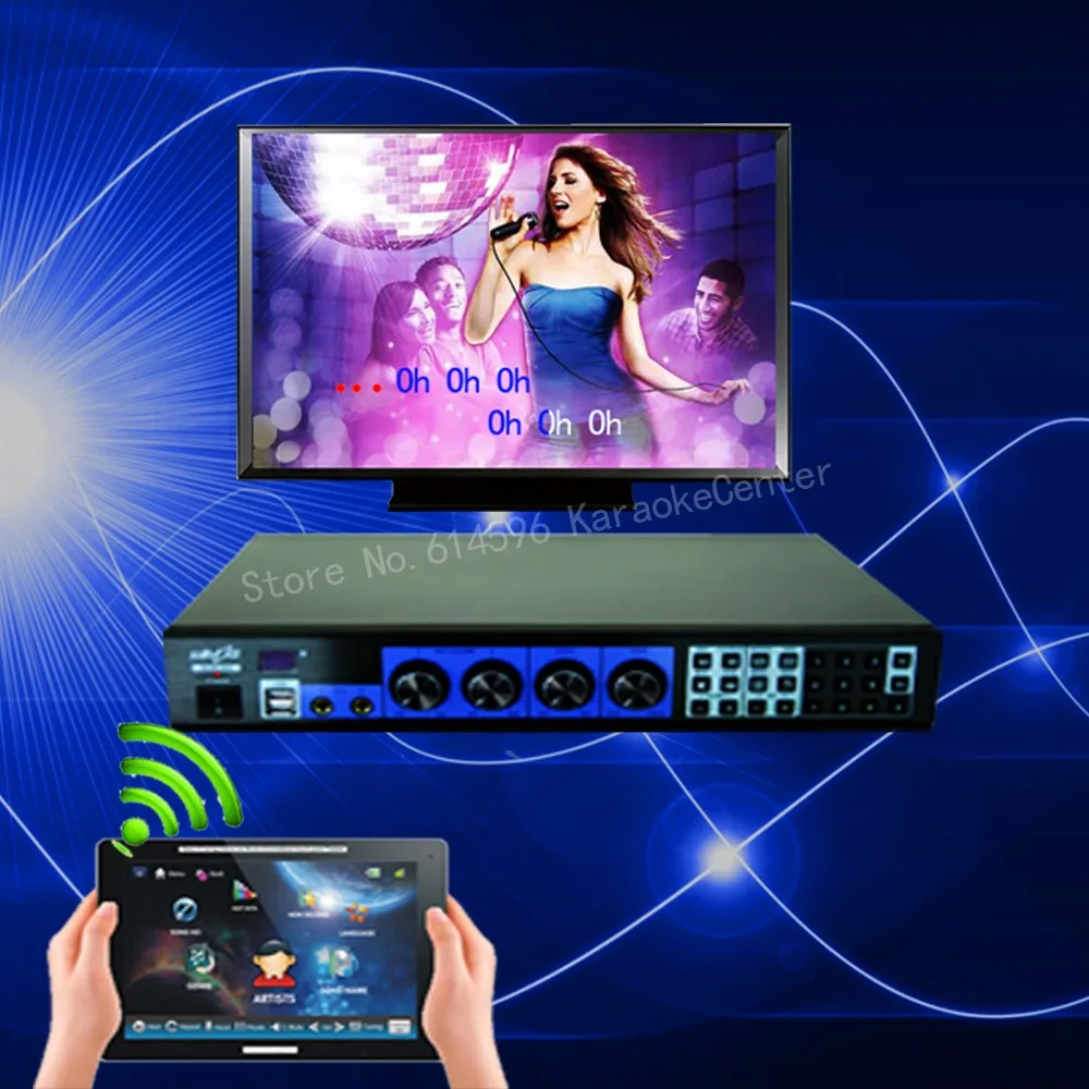 HDD караоке машина плеер караоке система w song+ беспроводной сенсорный экран, HDMI, поддержка планшета/ipad/iphone/мобильного телефона pick up song