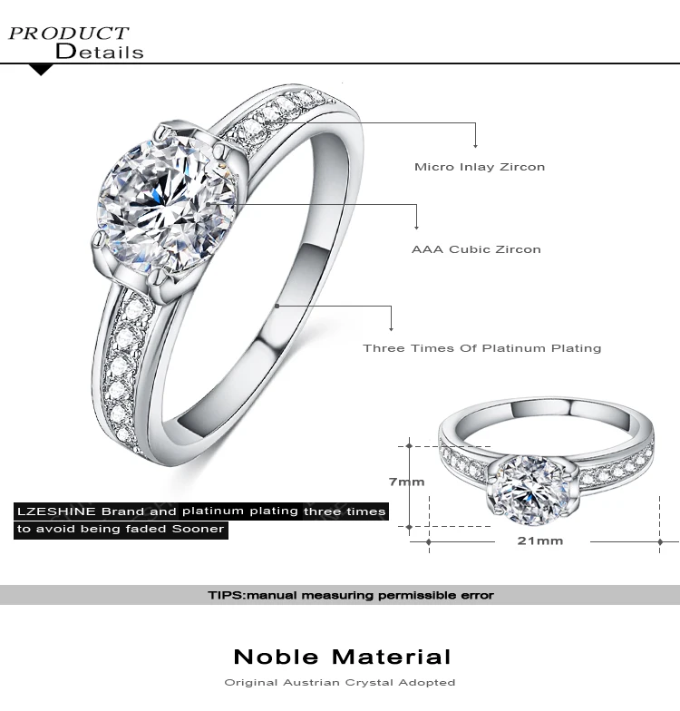 Мода AAA циркония свадебные кольца невесты для женщин белого золота цвет модные