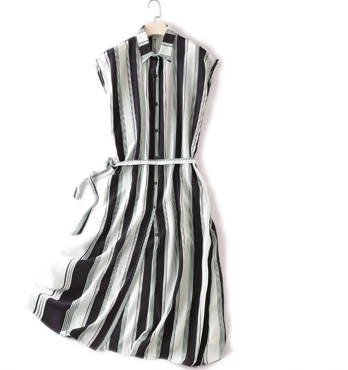 Женское шелковое платье в полоску повседневное длинное винтажное из