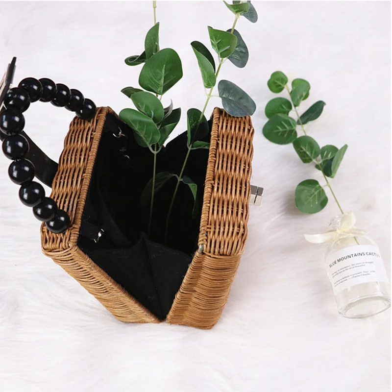 

Women's handbag luxury rattan Messenger bag polyester handmade rattan weaving 2019 summer beach designer bags for women sac main