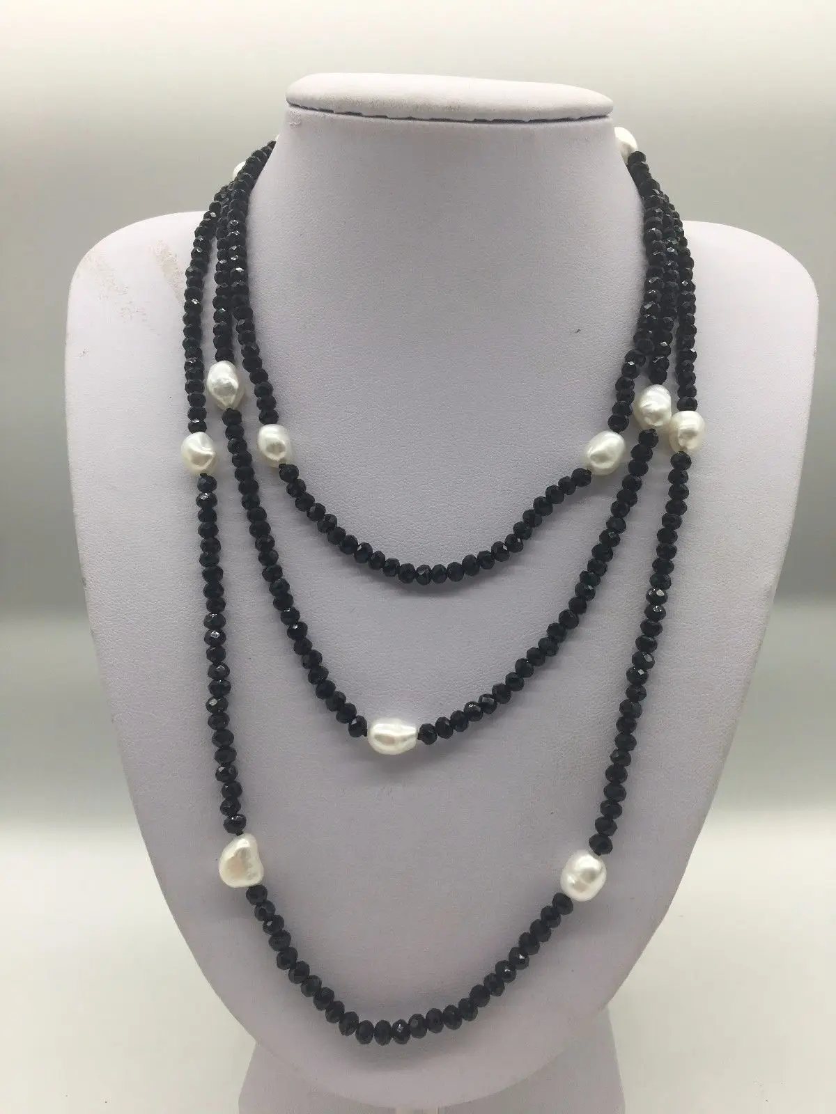 LJHMYString черное ожерелье с блестящим белым пресноводным жемчугом длинное 50 дюймов