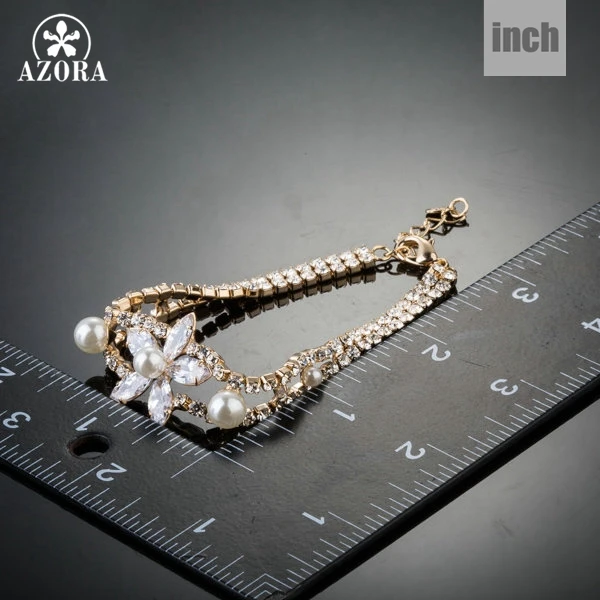 AZORA золотые прозрачный кубический цирконий 5 шт лепестки цветок с жемчужный