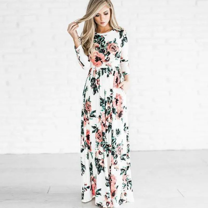 2019 новое летнее длинное платье с цветочным принтом Boho пляжное туника Макси