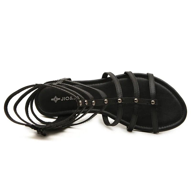 2015 Лето Плоским Гладиатор Сандалии Женщины Колено Высокие Гладиаторов Рим